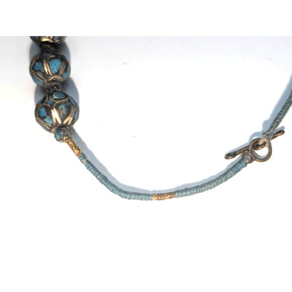 Antique Hand Made Ethnic Turquoise Inlay Non-Magnetic Graduated Bead Necklace - Picture 11 of 12